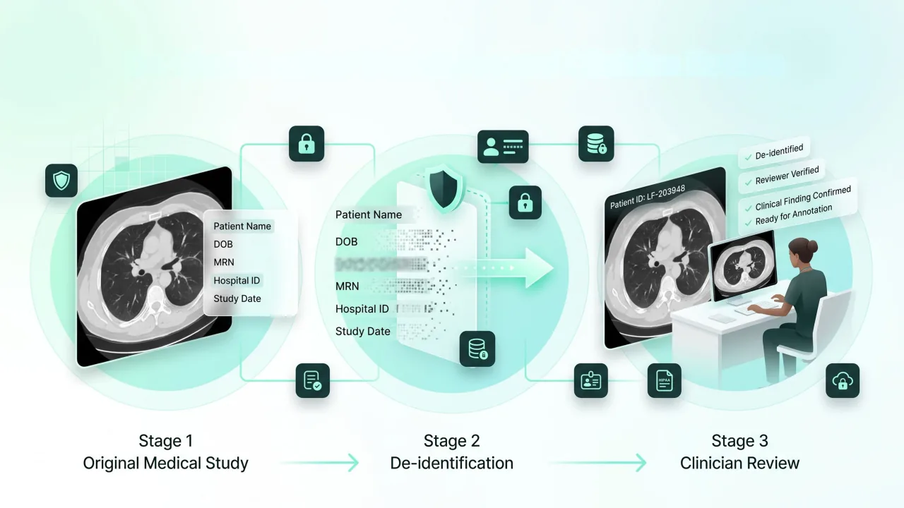 De-identification workflows and clinician review