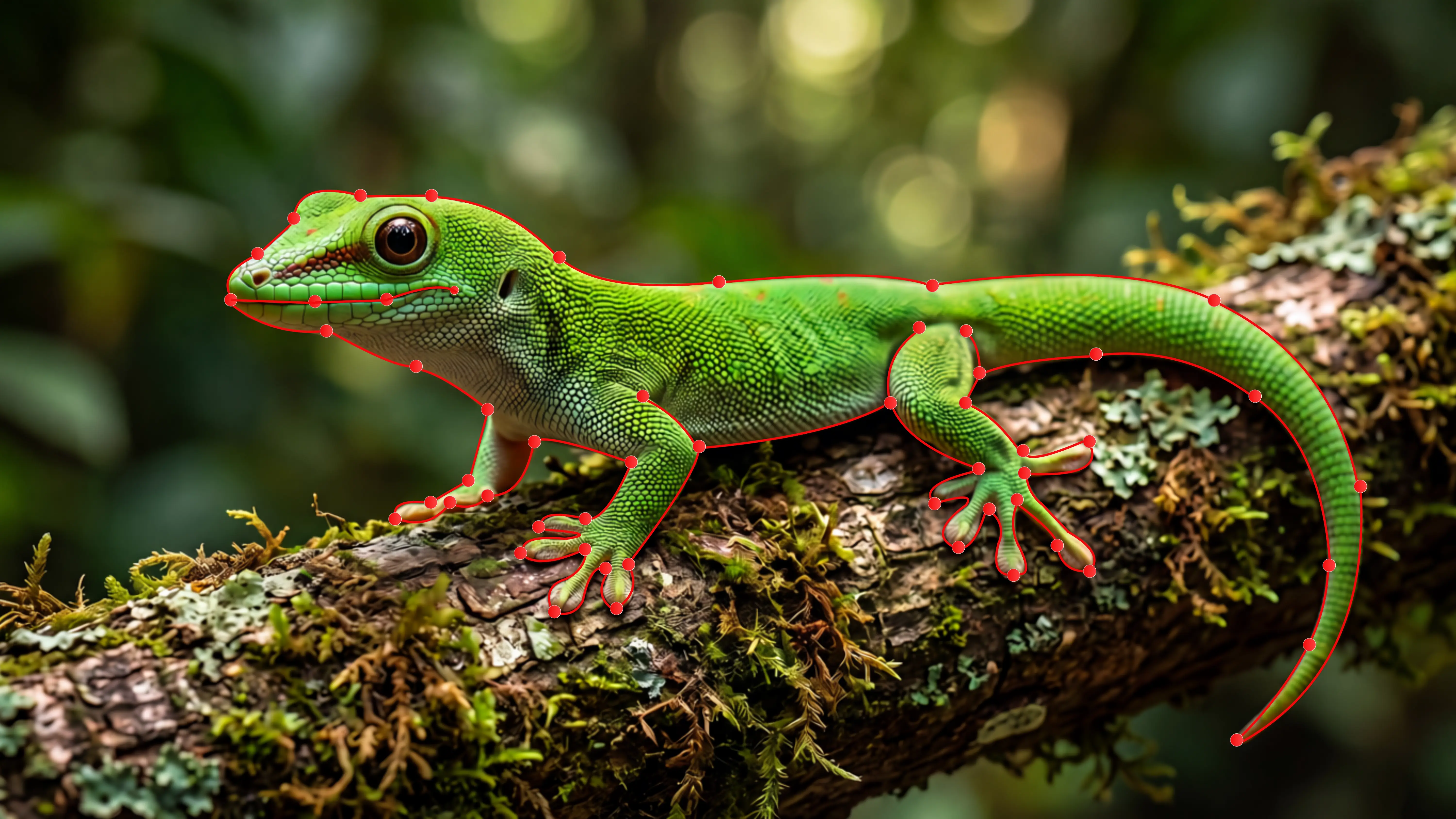 LabelFort polygon segmentation of a gecko on a mossy branch
